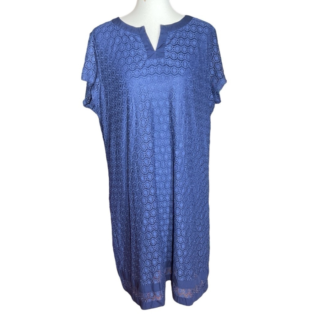 Isaac Mizrahi Women’s Blue V Cut Neck Short Sleeve Knee Length Dress Size 1X - Picture 2 of 10